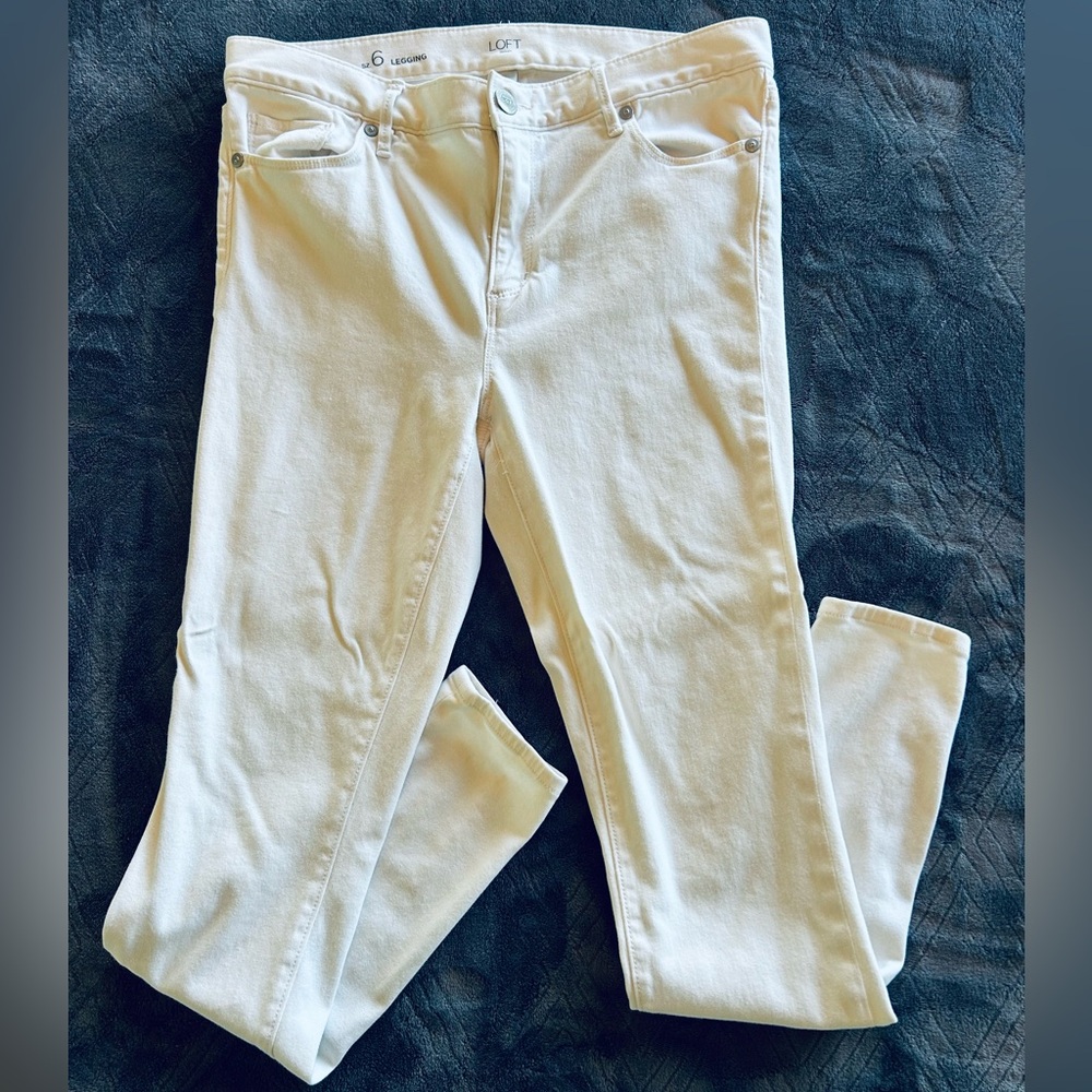 LOFT Denim Legging Pants Women's Size 6 Skinny Jeans Off White Stretch (B7-1035)